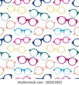 Seamless pattern with colorful retro glasses.Vector illustration