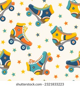 Seamless pattern with colorful retro roller skates. Vector illustration.