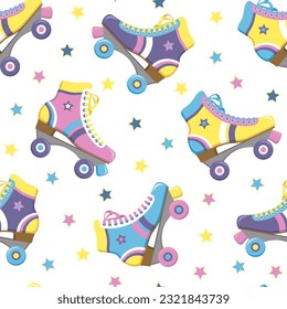 Seamless pattern with colorful retro roller skates. Vector illustration.