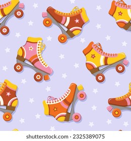 Seamless pattern with colorful retro roller skates. Vector illustration.