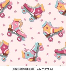 Seamless pattern with colorful retro roller skates. Vector illustration.