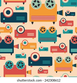 Seamless pattern with colorful retro video projectors.