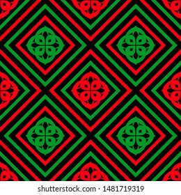 Seamless pattern with colorful rhombuses on a black background.