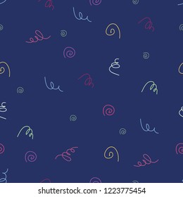 Seamless pattern of colorful ribbons and lines serpentines on a blue background