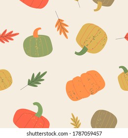 Seamless pattern. Colorful ripe pumpkins. Vector illustration.