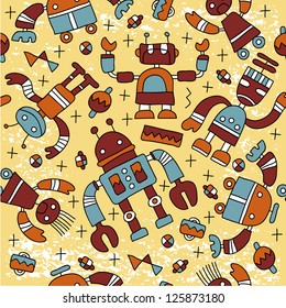 Seamless pattern with colorful robots