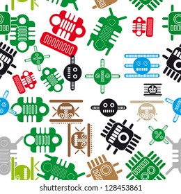 Seamless pattern of the colorful robots and monsters