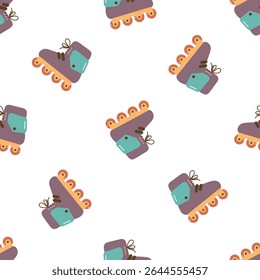 Seamless pattern with colorful roller skates. For card, posters, banners, books, printing on the pack, clothes, fabric, wallpaper, textile or dishes.