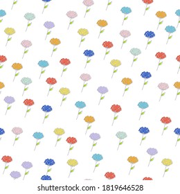 seamless pattern with colorful rose with leaf isolated on white background. hand drawn vector. modern scribble for kids, wallpaper, fabric, textile, backdrop, background, wrapping paper and gift. 