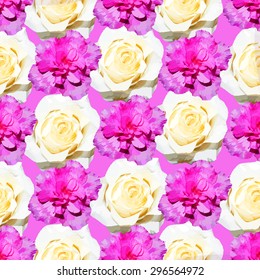 Seamless pattern with colorful roses and azaleas