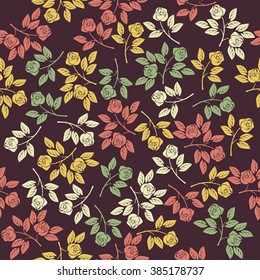 Seamless pattern with colorful roses and leaves can be used for design fabric, greeting cards, covers, linen, tile and more creative  ideas.