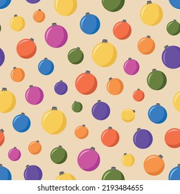 Patrón sin brillo con coloridas bolas de vacaciones redondas de estilo plano, ilustración vectorial sobre el fondo de la luz. Diseño decorativo para embalajes y embalajes, decorativo