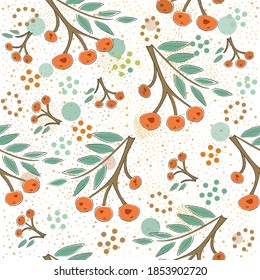 Seamless Pattern with colorful Rowan. Scandinavian Style. Vector Illustration