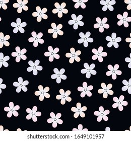 Seamless pattern. Colorful sakura blossoms on a black background