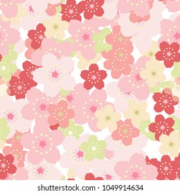 Seamless pattern, colorful sakura flowers on white background