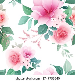 Seamless pattern of colorful sakura & roses flowers, branches, bud vector for fashion, print, textile, fabric, and card background vector
