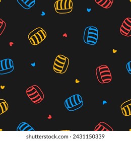 Seamless pattern with colorful sashimi and hearts