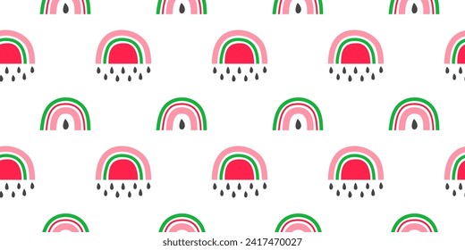 Seamless pattern with colorful Scandinavian watermelon rainbows. Cute summer background.