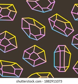 Patrón sin foco con joyas preciosas coloridas y dispersas de diferentes cortes sobre fondo oscuro. Formato Vector eps 10