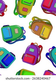 seamless pattern colorful school backpacks white background back to school supplies education design for textile web decor