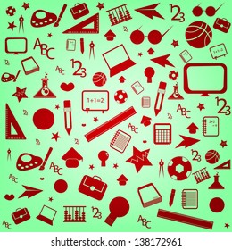 seamless pattern with colorful school icons on background with media icons