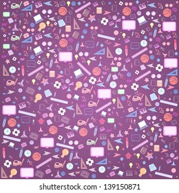 seamless pattern with colorful school icons on background with media icons