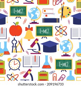 seamless pattern with colorful school icons on white