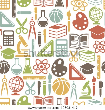 seamless pattern with colorful school icons on white