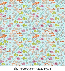 Seamless pattern with colorful sea creatures