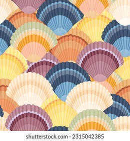 Seamless pattern with colorful seashells. Vector bright summer background.