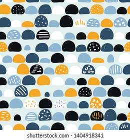 Seamless pattern with colorful semicircles. Funny kids print. Vector hand drawn illustration.