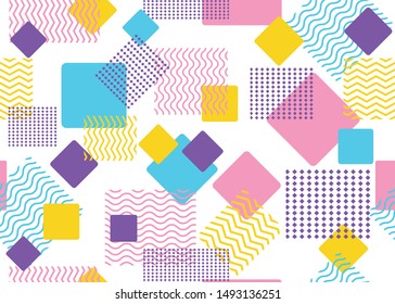 Seamless pattern of colorful shape and geometric square modern on white background - Vector illustration