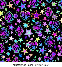 Seamless pattern of colorful shapes on a black background