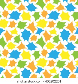 Seamless pattern of colorful shapes stars on white background