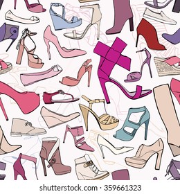 Seamless pattern with colorful shoes