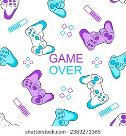 Seamless  pattern with colorful silhouettes joystick game.