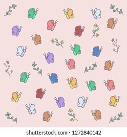 Seamless pattern colorful simple Butterflies and leaves Pattern. - Vector