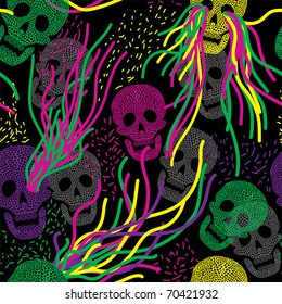 Seamless pattern with colorful skull. Vivid background with skull.