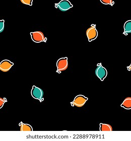 Seamless pattern with colorful small lemon and black background