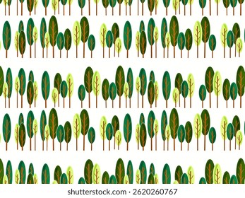 seamless pattern of colorful small trees on white background