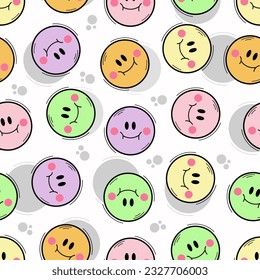 Seamless pattern of colorful smiling diverse faces. Vector illustration for cheerful and happy designs