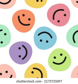 Seamless pattern with colorful smiling faces