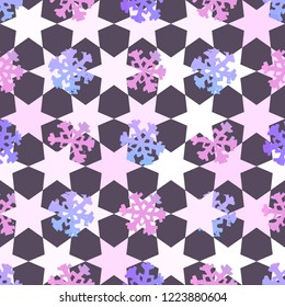 Seamless pattern with colorful snowflakes. Tile texture for Christmas wrapping or textile print. 