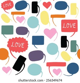 Seamless pattern with colorful speech and thought bubbles. Flat style background.
