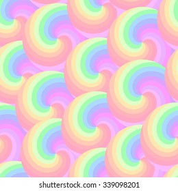 Seamless pattern with colorful spirals, rainbow-like background