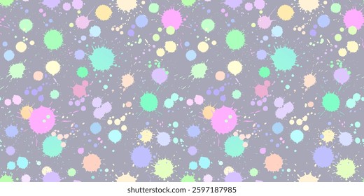 Seamless pattern of colorful splashes and drops of paint