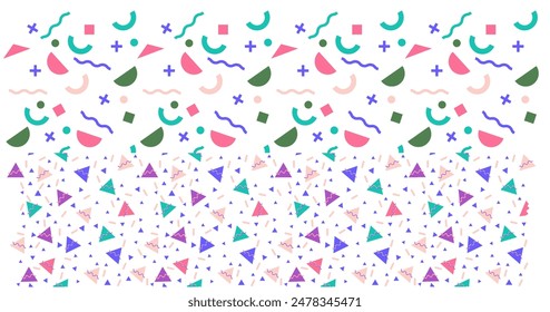 Patrón sin fisuras con fondo de salpicaduras de colores. Ilustración vectorial de confeti dulce para diseños de vacaciones, fiesta, cumpleaños, invitación.