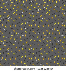 Seamless pattern with colorful sprinkles. Donuts glaze, dessert background. Sweet confetti on chocolate glaze background. Vector Illustration for holiday designs, party, birthday, invitation.