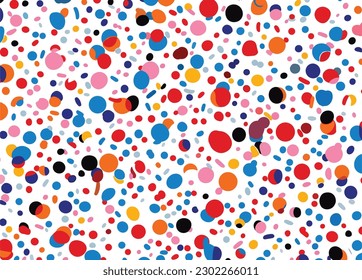 the seamless pattern of colorful sprinkles on white background, in the style of minimalist backgrounds, bold colors, marks, candycore, captivating, rounded, layered textures, shapes, playful figures