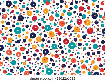 the seamless pattern of colorful sprinkles on white background, in the style of minimalist backgrounds, bold colors, marks, candycore, captivating, rounded, layered textures, shapes, playful figures